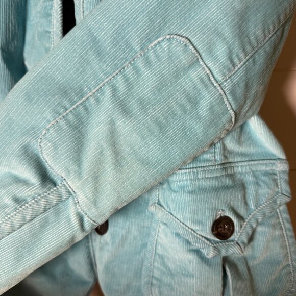 Gap StretchCorduroy Jacket Turquoise Fully Lined Button Front Elbow Patches Sz 6 - Picture 5 of 9